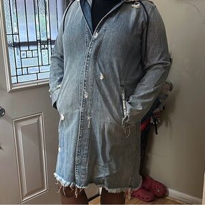 Long distressed jean jacket